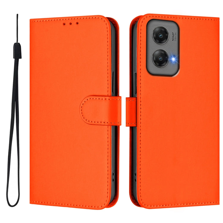 For Motorola Moto G Stylus 5G 2024 Skin Feel Solid Color Leather Phone Case with Lanyard(Orange) - Motorola Cases by buy2fix | Online Shopping UK | buy2fix