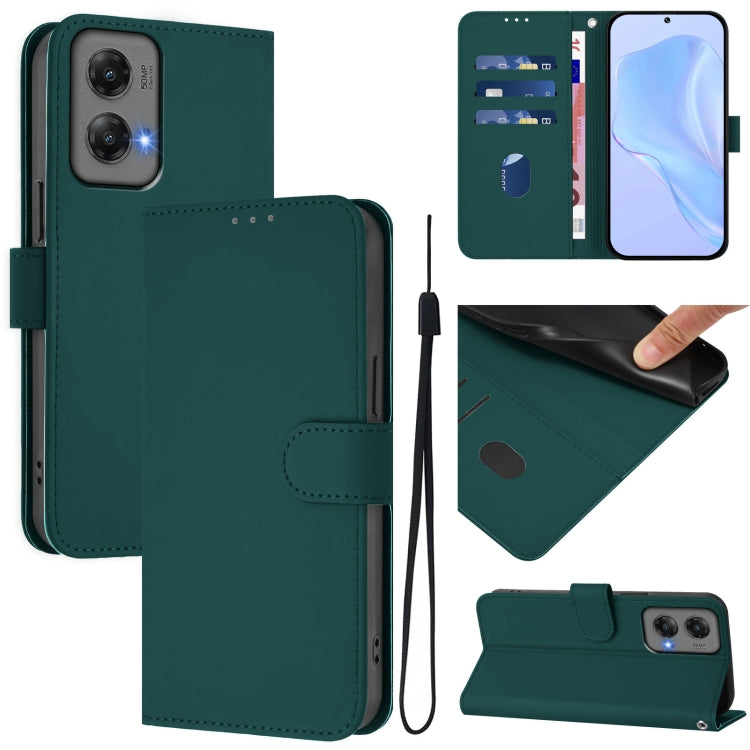 For Motorola Moto G Stylus 5G 2024 Skin Feel Solid Color Leather Phone Case with Lanyard(Dark Green) - Motorola Cases by buy2fix | Online Shopping UK | buy2fix