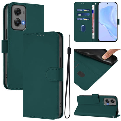 For Motorola Moto G Stylus 5G 2024 Skin Feel Solid Color Leather Phone Case with Lanyard(Dark Green) - Motorola Cases by buy2fix | Online Shopping UK | buy2fix