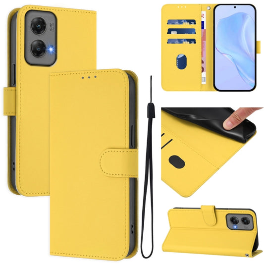 For Motorola Moto G Stylus 5G 2024 Skin Feel Solid Color Leather Phone Case with Lanyard(Lemon Yellow) - Motorola Cases by buy2fix | Online Shopping UK | buy2fix