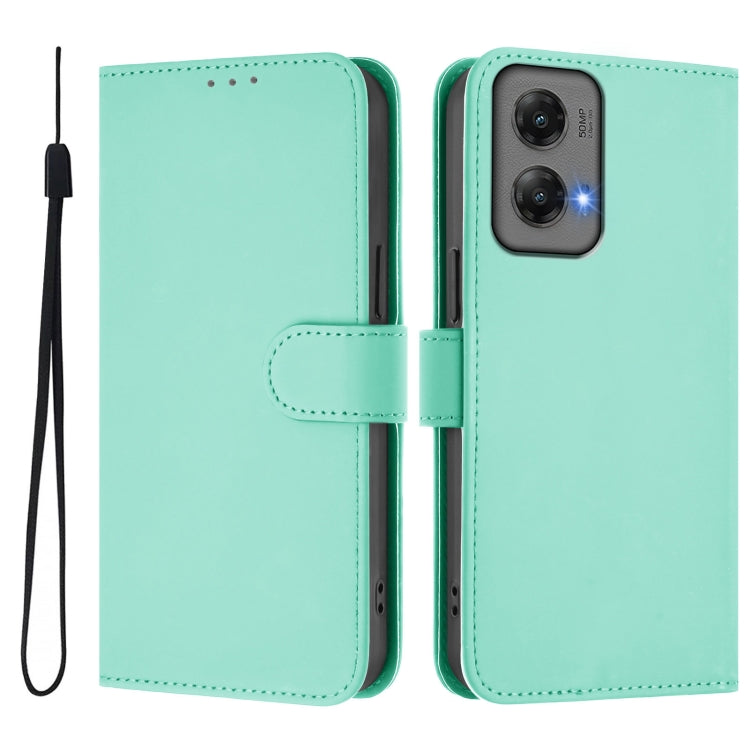 For Motorola Moto G Stylus 5G 2024 Skin Feel Solid Color Leather Phone Case with Lanyard(Mint Green) - Motorola Cases by buy2fix | Online Shopping UK | buy2fix