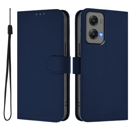 For Motorola Moto G Stylus 5G 2024 Skin Feel Solid Color Leather Phone Case with Lanyard(Navy Blue) - Motorola Cases by buy2fix | Online Shopping UK | buy2fix