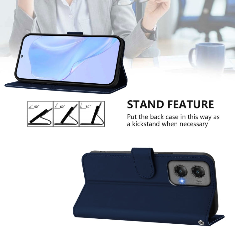 For Motorola Moto G Stylus 5G 2024 Skin Feel Solid Color Leather Phone Case with Lanyard(Navy Blue) - Motorola Cases by buy2fix | Online Shopping UK | buy2fix