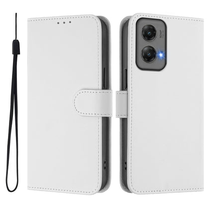 For Motorola Moto G Stylus 5G 2024 Skin Feel Solid Color Leather Phone Case with Lanyard(White) - Motorola Cases by buy2fix | Online Shopping UK | buy2fix