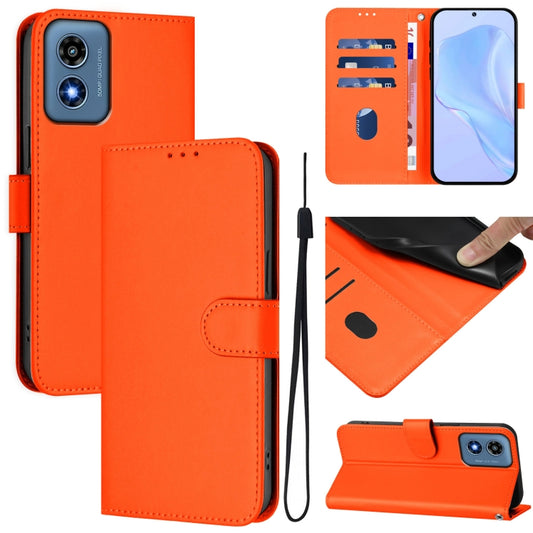 For Motorola Moto G Play 4G 2024 Global Skin Feel Solid Color Leather Phone Case with Lanyard(Orange) - Motorola Cases by buy2fix | Online Shopping UK | buy2fix