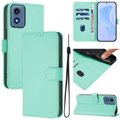 For Motorola Moto G Play 4G 2024 Global Skin Feel Solid Color Leather Phone Case with Lanyard(Mint Green) - Motorola Cases by buy2fix | Online Shopping UK | buy2fix