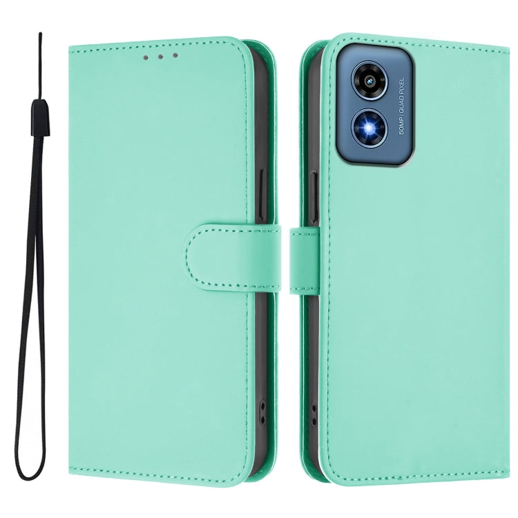 For Motorola Moto G Play 4G 2024 Global Skin Feel Solid Color Leather Phone Case with Lanyard(Mint Green) - Motorola Cases by buy2fix | Online Shopping UK | buy2fix