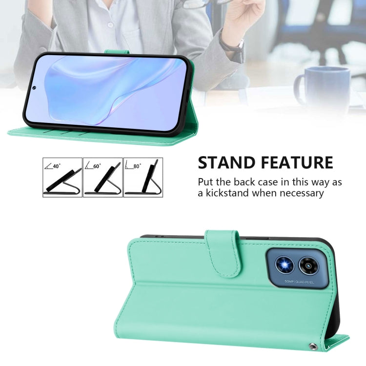 For Motorola Moto G Play 4G 2024 Global Skin Feel Solid Color Leather Phone Case with Lanyard(Mint Green) - Motorola Cases by buy2fix | Online Shopping UK | buy2fix