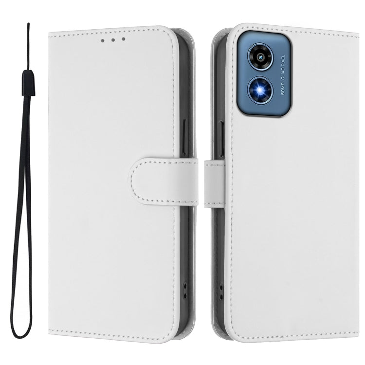 For Motorola Moto G Play 4G 2024 Global Skin Feel Solid Color Leather Phone Case with Lanyard(White) - Motorola Cases by buy2fix | Online Shopping UK | buy2fix