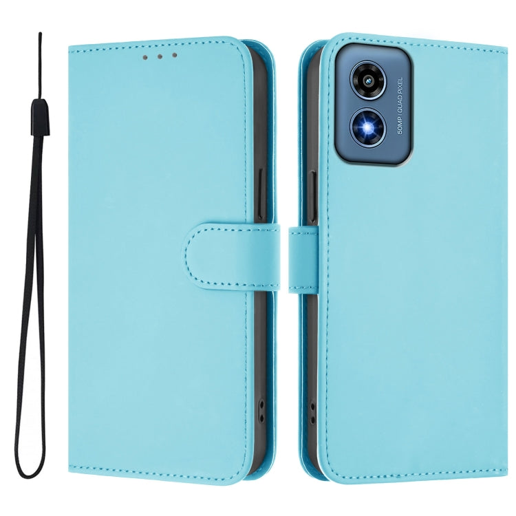 For Motorola Moto G Play 4G 2024 Global Skin Feel Solid Color Leather Phone Case with Lanyard(Sky Blue) - Motorola Cases by buy2fix | Online Shopping UK | buy2fix