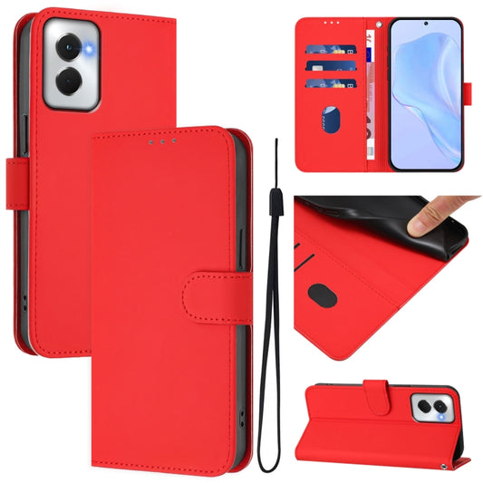 For Motorola Moto G Power 5G 2024 Skin Feel Solid Color Leather Phone Case with Lanyard(Red) - Motorola Cases by buy2fix | Online Shopping UK | buy2fix