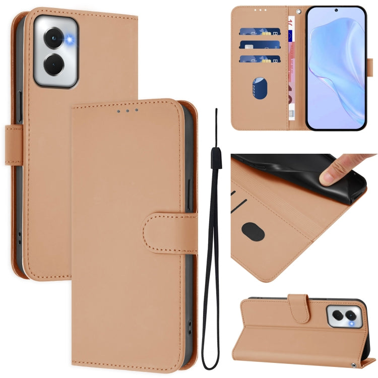 For Motorola Moto G Power 5G 2024 Skin Feel Solid Color Leather Phone Case with Lanyard(Nude) - Motorola Cases by buy2fix | Online Shopping UK | buy2fix