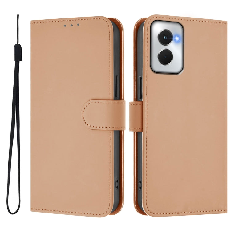 For Motorola Moto G Power 5G 2024 Skin Feel Solid Color Leather Phone Case with Lanyard(Nude) - Motorola Cases by buy2fix | Online Shopping UK | buy2fix