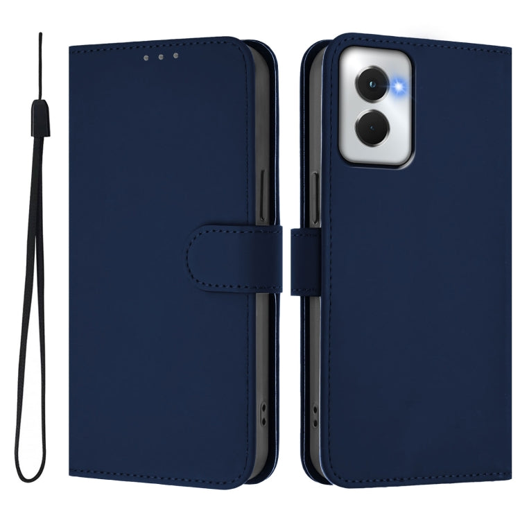 For Motorola Moto G Power 5G 2024 Skin Feel Solid Color Leather Phone Case with Lanyard(Navy Blue) - Motorola Cases by buy2fix | Online Shopping UK | buy2fix