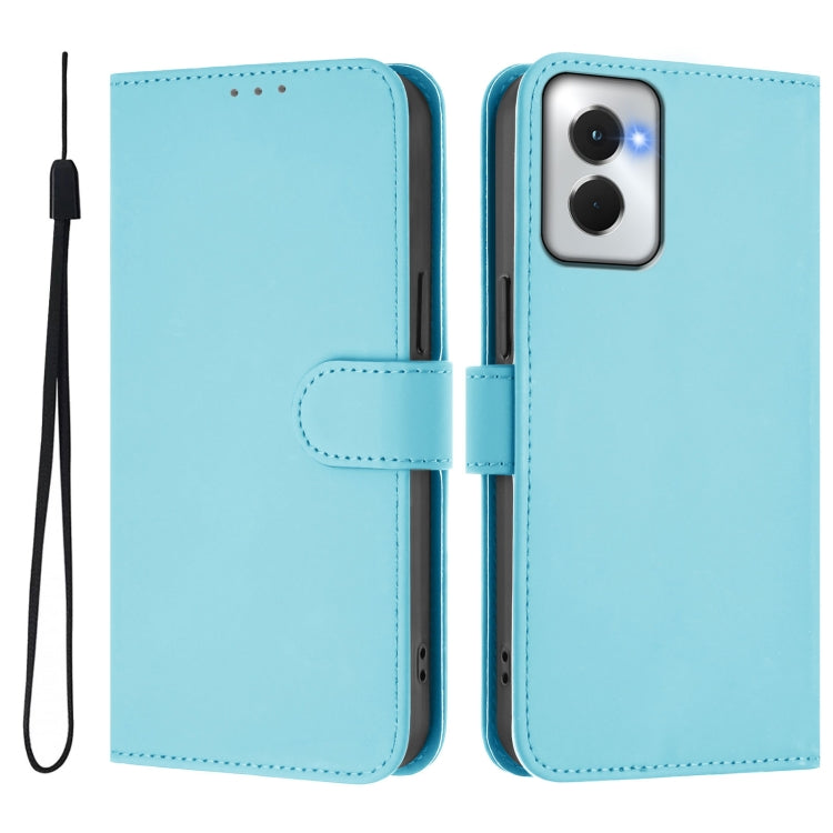 For Motorola Moto G Power 5G 2024 Skin Feel Solid Color Leather Phone Case with Lanyard(Sky Blue) - Motorola Cases by buy2fix | Online Shopping UK | buy2fix