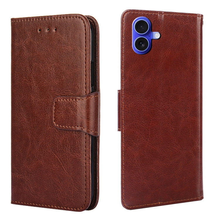 For iPhone 16 Crystal Texture Leather Phone Case(Brown) - iPhone 16 Cases by buy2fix | Online Shopping UK | buy2fix