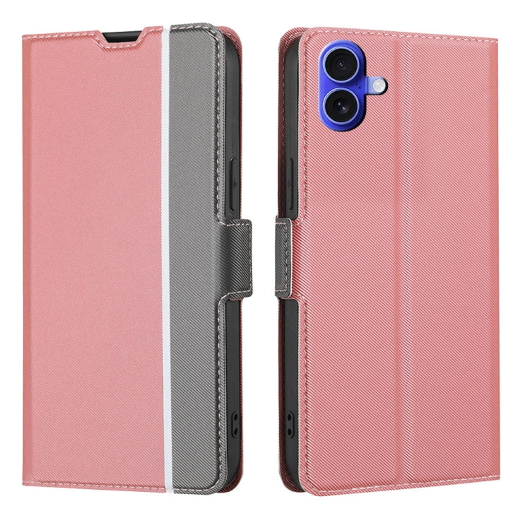 For iPhone 16 Twill Texture Side Button Leather Phone Case(Pink) - iPhone 16 Cases by buy2fix | Online Shopping UK | buy2fix