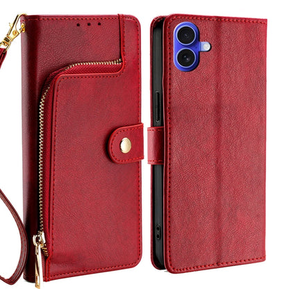 For iPhone 16 Zipper Bag Leather Phone Case(Red) - iPhone 16 Cases by buy2fix | Online Shopping UK | buy2fix