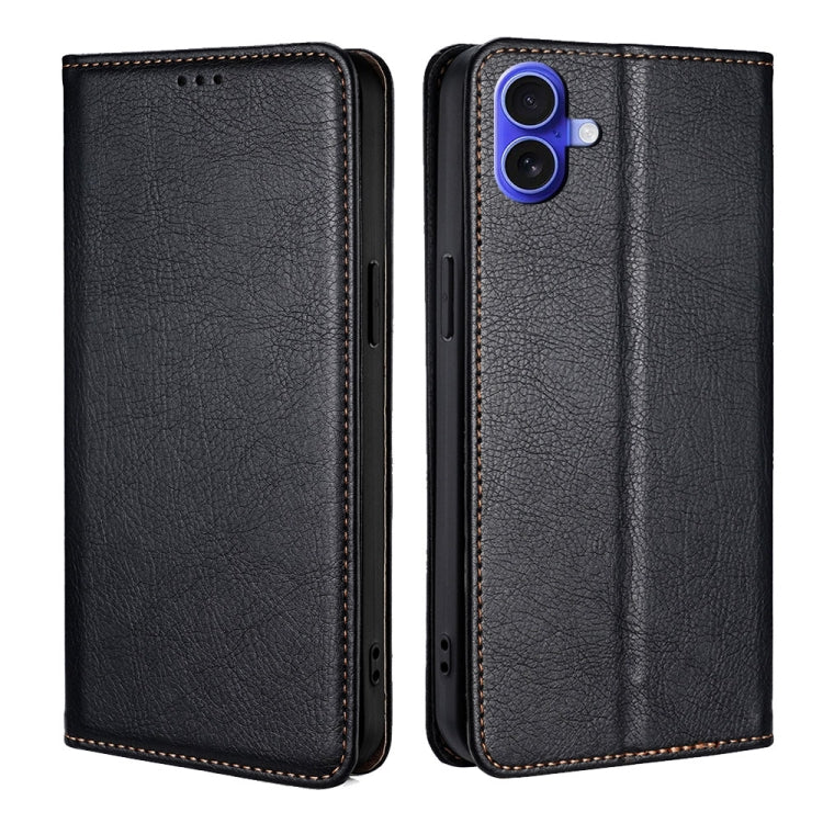 For iPhone 16 Plus Gloss Oil Solid Color Magnetic Leather Phone Case(Black) - iPhone 16 Plus Cases by buy2fix | Online Shopping UK | buy2fix