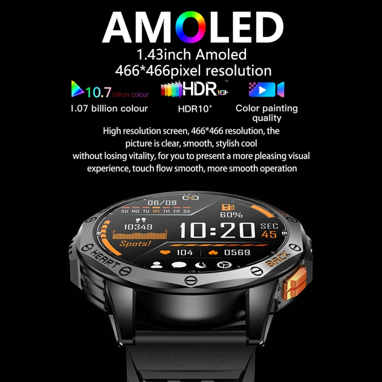 LEMFO K67 1.43 inch AMOLED Screen GPS Sports Smart Watch, Support Bluetooth Call / Health Monitoring(Black) - Smart Watches by LEMFO | Online Shopping UK | buy2fix