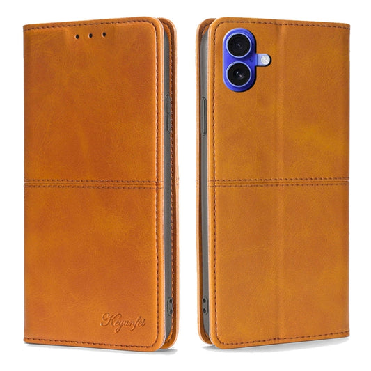 For iPhone 16 Plus Cow Texture Magnetic Leather Phone Case(Light Brown) - iPhone 16 Plus Cases by buy2fix | Online Shopping UK | buy2fix