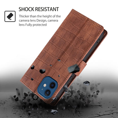 For iPhone 16 Skin Feel Crocodile Magnetic Clasp Leather Phone Case(Brown) - iPhone 16 Cases by buy2fix | Online Shopping UK | buy2fix