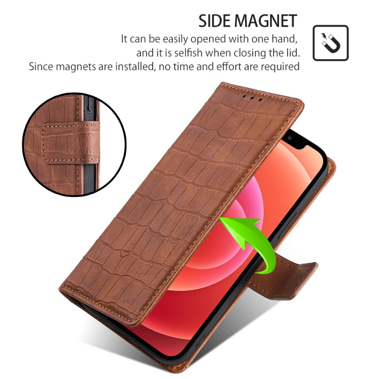 For iPhone 16 Plus Skin Feel Crocodile Magnetic Clasp Leather Phone Case(Brown) - iPhone 16 Plus Cases by buy2fix | Online Shopping UK | buy2fix