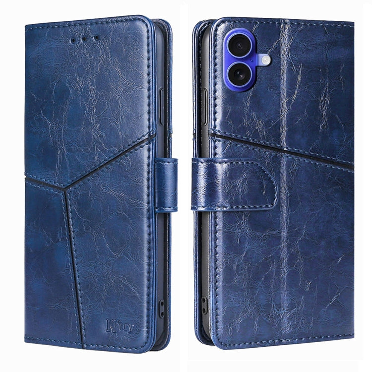 For iPhone 16 Plus Geometric Stitching Leather Phone Case(Blue) - iPhone 16 Plus Cases by buy2fix | Online Shopping UK | buy2fix