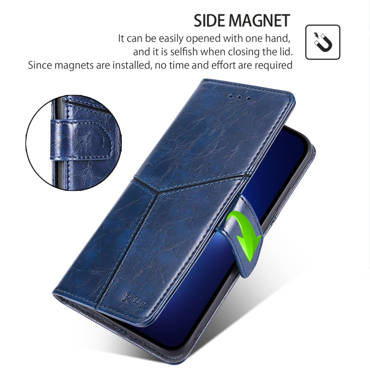 For iPhone 16 Plus Geometric Stitching Leather Phone Case(Blue) - iPhone 16 Plus Cases by buy2fix | Online Shopping UK | buy2fix