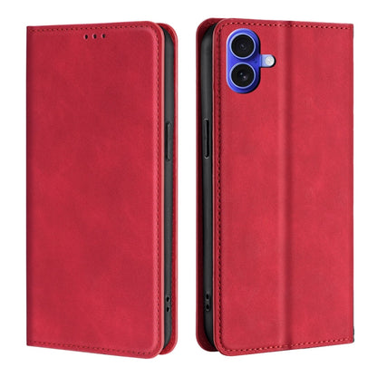 For iPhone 16 Plus Skin Feel Magnetic Leather Phone Case(Red) - iPhone 16 Plus Cases by buy2fix | Online Shopping UK | buy2fix