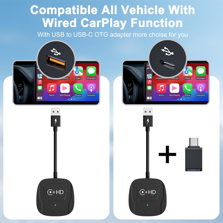 USB and HDMI Wired to Wireless CarPlay Auto Adapter, Specification:Square(Black) - Bluetooth Adapters by buy2fix | Online Shopping UK | buy2fix