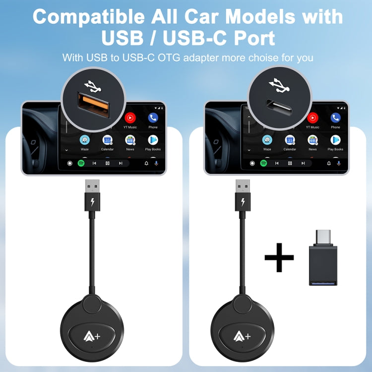 USB Interface Wired to Wireless CarPlay Auto Adapter for Android, Specification:Round(Black) - Bluetooth Adapters by buy2fix | Online Shopping UK | buy2fix