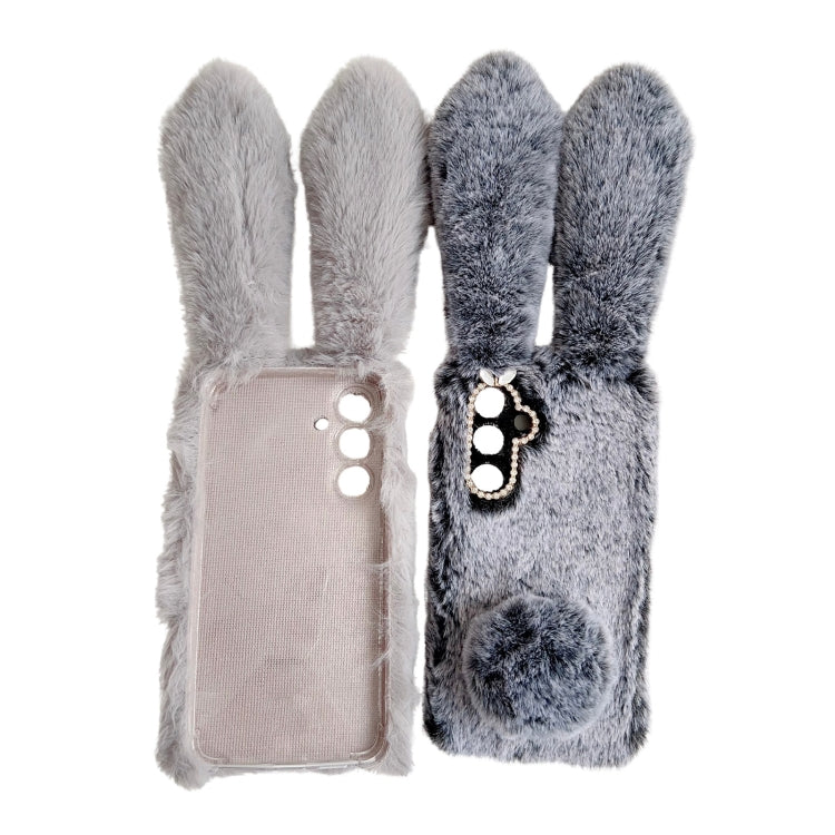 For Samsung Galaxy S25 5G Cute Plush Rabbit TPU Phone Case(Light Grey) - Galaxy S25 5G Cases by buy2fix | Online Shopping UK | buy2fix