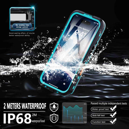 For iPhone 16 Plus RedPepper Transparent Dot IP68 Waterproof Triple-proof MagSafe Phone Case(Black Blue) - iPhone 16 Plus Cases by RedPepper | Online Shopping UK | buy2fix