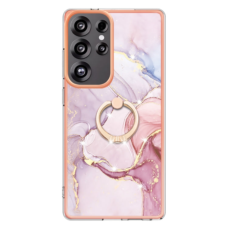 For Samsung Galaxy S25 Ultra 5G Electroplating Marble IMD TPU Phone Case with Ring Holder(Rose Gold 005) - Galaxy S25 Ultra 5G Cases by buy2fix | Online Shopping UK | buy2fix