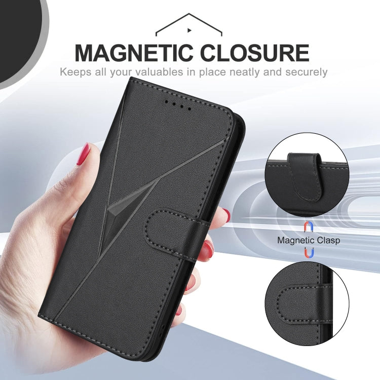 For Motorola Edge 5G 2024 Triangle Pattern Buckle Clasp Leather Phone Case(Black) - Motorola Cases by buy2fix | Online Shopping UK | buy2fix