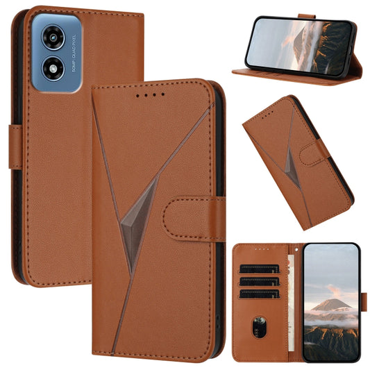 For Motorola Moto G Play 4G 2024 Triangle Pattern Buckle Clasp Leather Phone Case(Brown) - Motorola Cases by buy2fix | Online Shopping UK | buy2fix