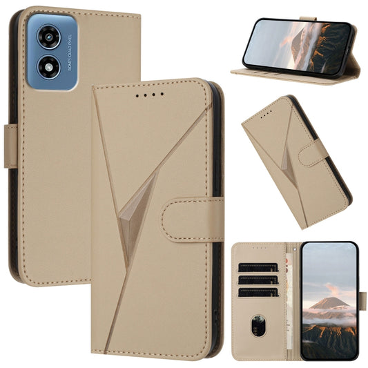 For Motorola Moto G Play 4G 2024 Triangle Pattern Buckle Clasp Leather Phone Case(Gold) - Motorola Cases by buy2fix | Online Shopping UK | buy2fix