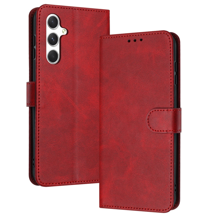 For Samsung Galaxy S25 / S24 5G Solid Calf Texture Flip Leather Phone Case(Red) - Galaxy S25 5G Cases by buy2fix | Online Shopping UK | buy2fix