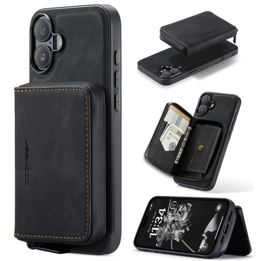 For iPhone 16 JEEHOOD J02 Magnetic Zipper Horizontal Flip Leather Phone Case(Black) - iPhone 16 Cases by JEEHOOD | Online Shopping UK | buy2fix