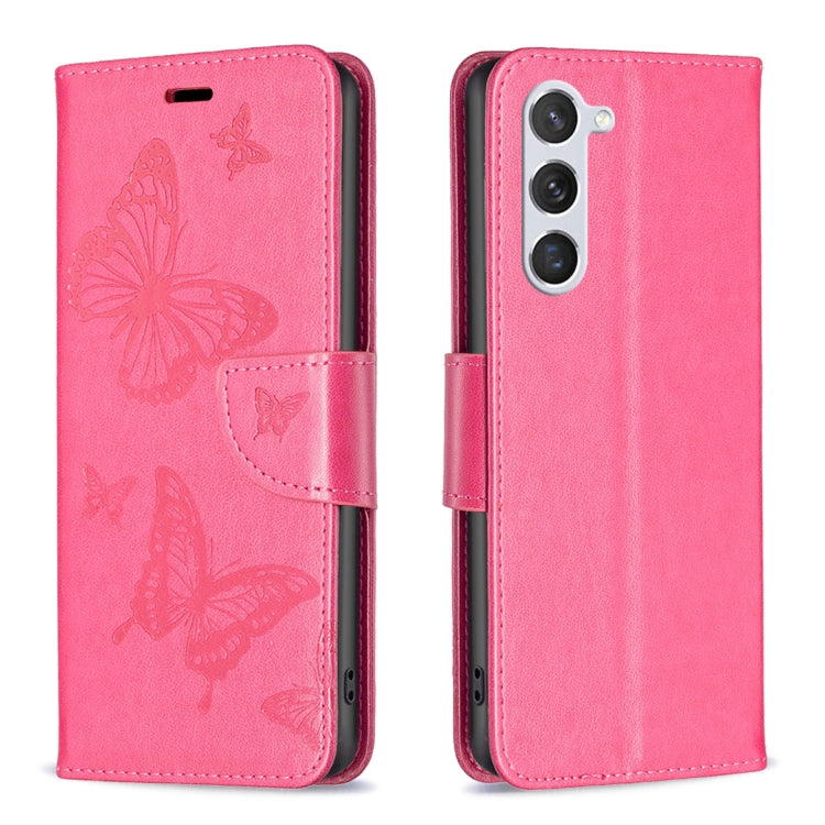 For Samsung Galaxy S25 5G Embossing Two Butterflies Pattern Leather Phone Case(Rose Red) - Galaxy S25 5G Cases by buy2fix | Online Shopping UK | buy2fix