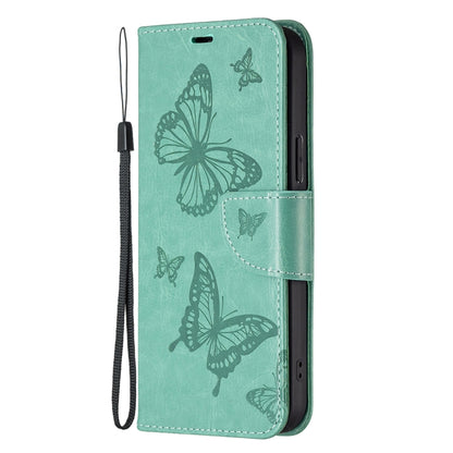 For Samsung Galaxy S25+ 5G Embossing Two Butterflies Pattern Leather Phone Case(Green) - Galaxy S25+ 5G Cases by buy2fix | Online Shopping UK | buy2fix