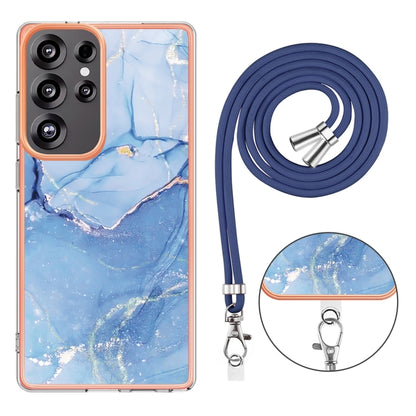 For Samsung Galaxy S25 Ultra 5G Electroplating Marble Dual-side IMD Phone Case with Lanyard(Blue 018) - Galaxy S25 Ultra 5G Cases by buy2fix | Online Shopping UK | buy2fix