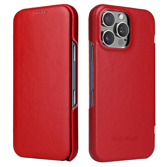 For iPhone 16 Pro Fierre Shann Top Layer Cowhide Business Magnetic Leather Phone Case(Red) - iPhone 16 Pro Cases by FIERRE SHANN | Online Shopping UK | buy2fix