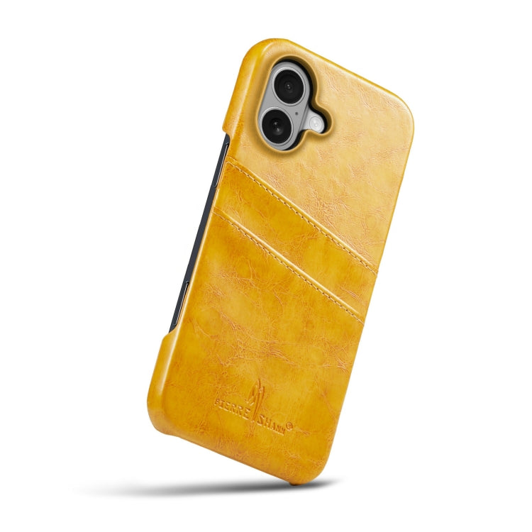 For iPhone 16 Plus Fierre Shann Retro Oil Wax Texture Card Slots PU Leather Phone Case(Yellow) - iPhone 16 Plus Cases by FIERRE SHANN | Online Shopping UK | buy2fix