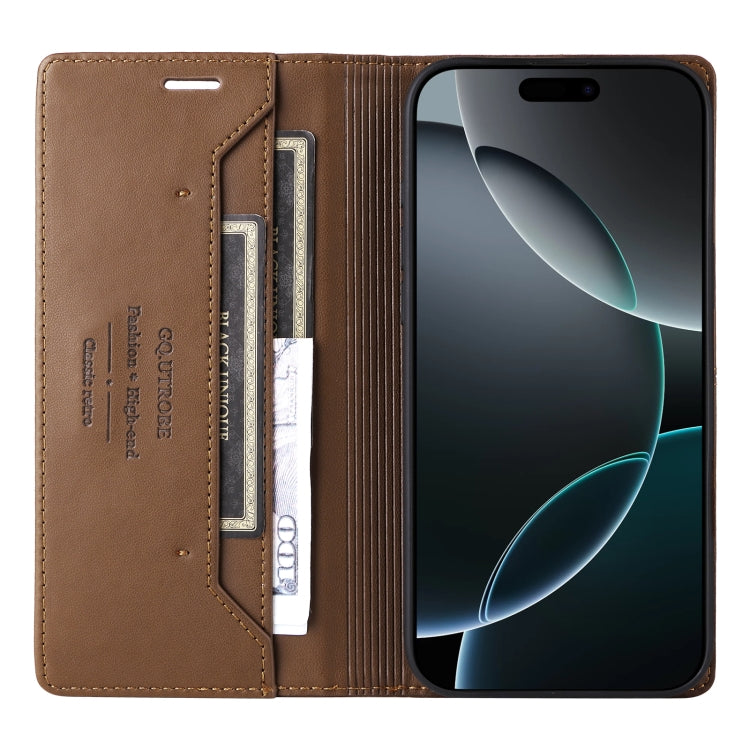 For iPhone 16 Pro Max GQUTROBE G01 RFID Anti-theft Leather Phone Case(Brown) - iPhone 16 Pro Max Cases by GQUTROBE | Online Shopping UK | buy2fix