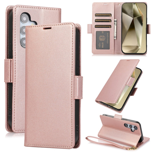 For Samsung Galaxy S25 / S24 5G Side Buckle RFID Anti-theft Leather Phone Case(Rose Gold) - Galaxy S25 5G Cases by buy2fix | Online Shopping UK | buy2fix