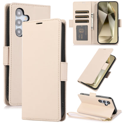 For Samsung Galaxy S25 / S24 5G Side Buckle RFID Anti-theft Leather Phone Case(Apricot) - Galaxy S25 5G Cases by buy2fix | Online Shopping UK | buy2fix