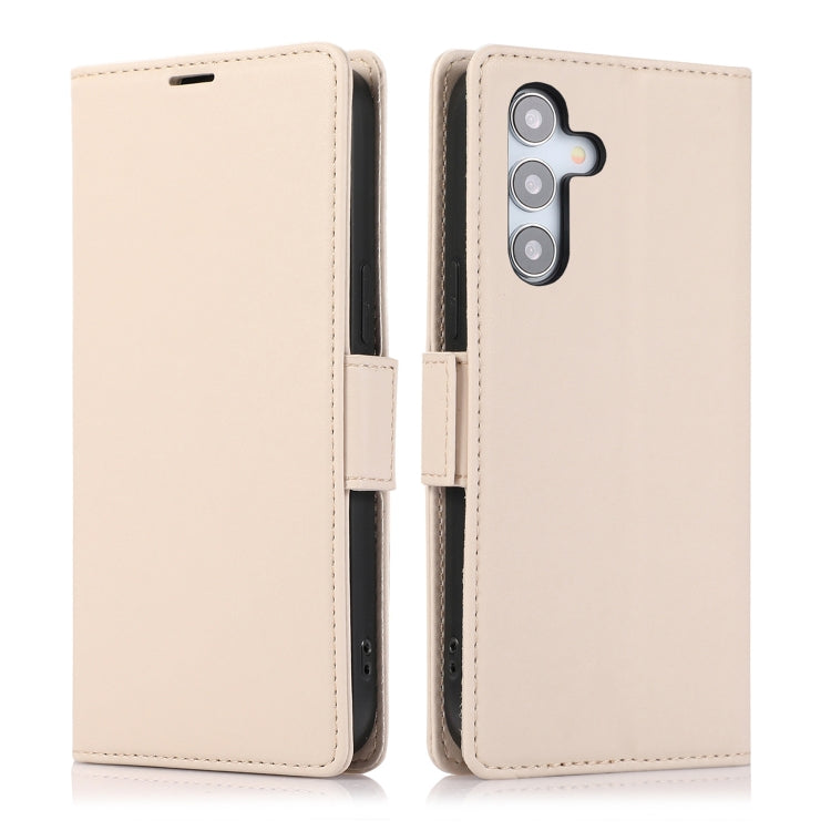 For Samsung Galaxy S25 / S24 5G Side Buckle RFID Anti-theft Leather Phone Case(Apricot) - Galaxy S25 5G Cases by buy2fix | Online Shopping UK | buy2fix