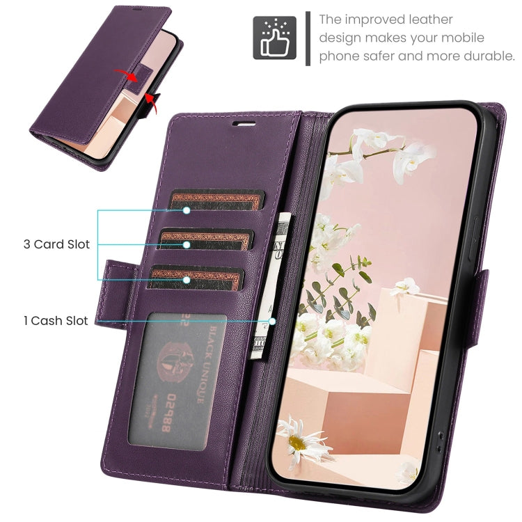 For Samsung Galaxy S25+ / S24+ 5G Side Buckle RFID Anti-theft Leather Phone Case(Dark Purple) - Galaxy S25+ 5G Cases by buy2fix | Online Shopping UK | buy2fix